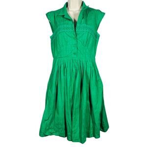 Maeve Kelly Green Eyelet Dress Casual Forest Fairy Cute DIY Button Party - 6